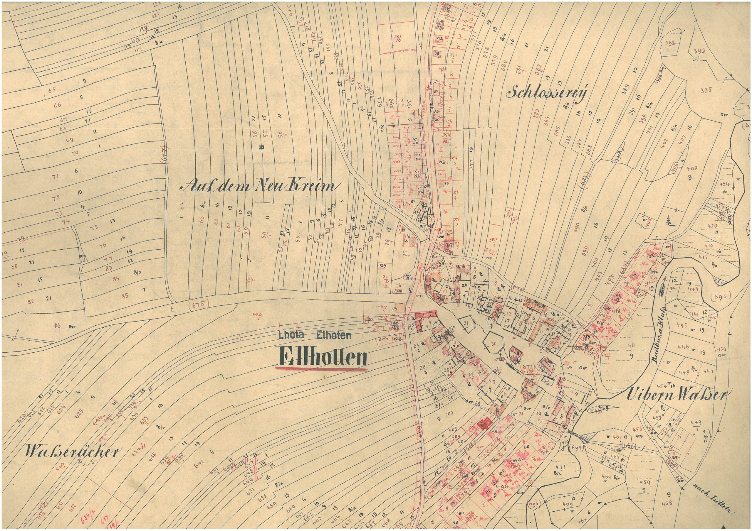 mapa obce Lhota z roku 1863